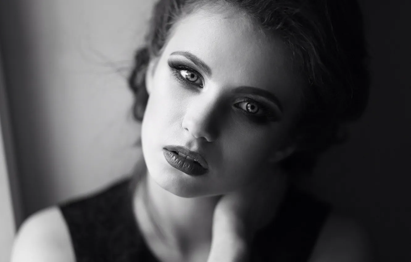 Photo wallpaper look, girl, face, sweetheart, color, portrait, black and white, beautiful