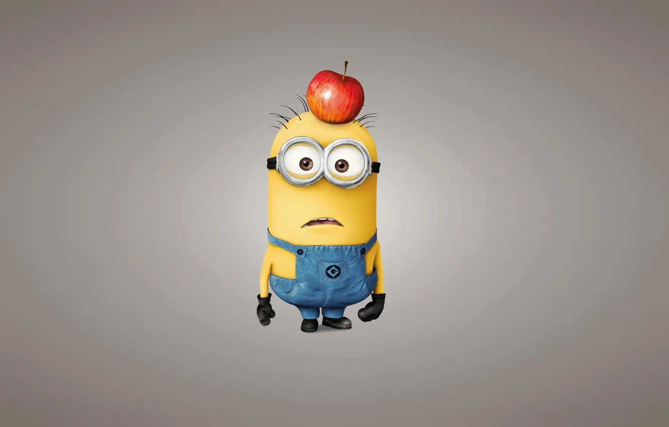 Photo wallpaper look, yellow, Apple, light background, Minion, Despicable Me 2, Despicable me 2, mignon