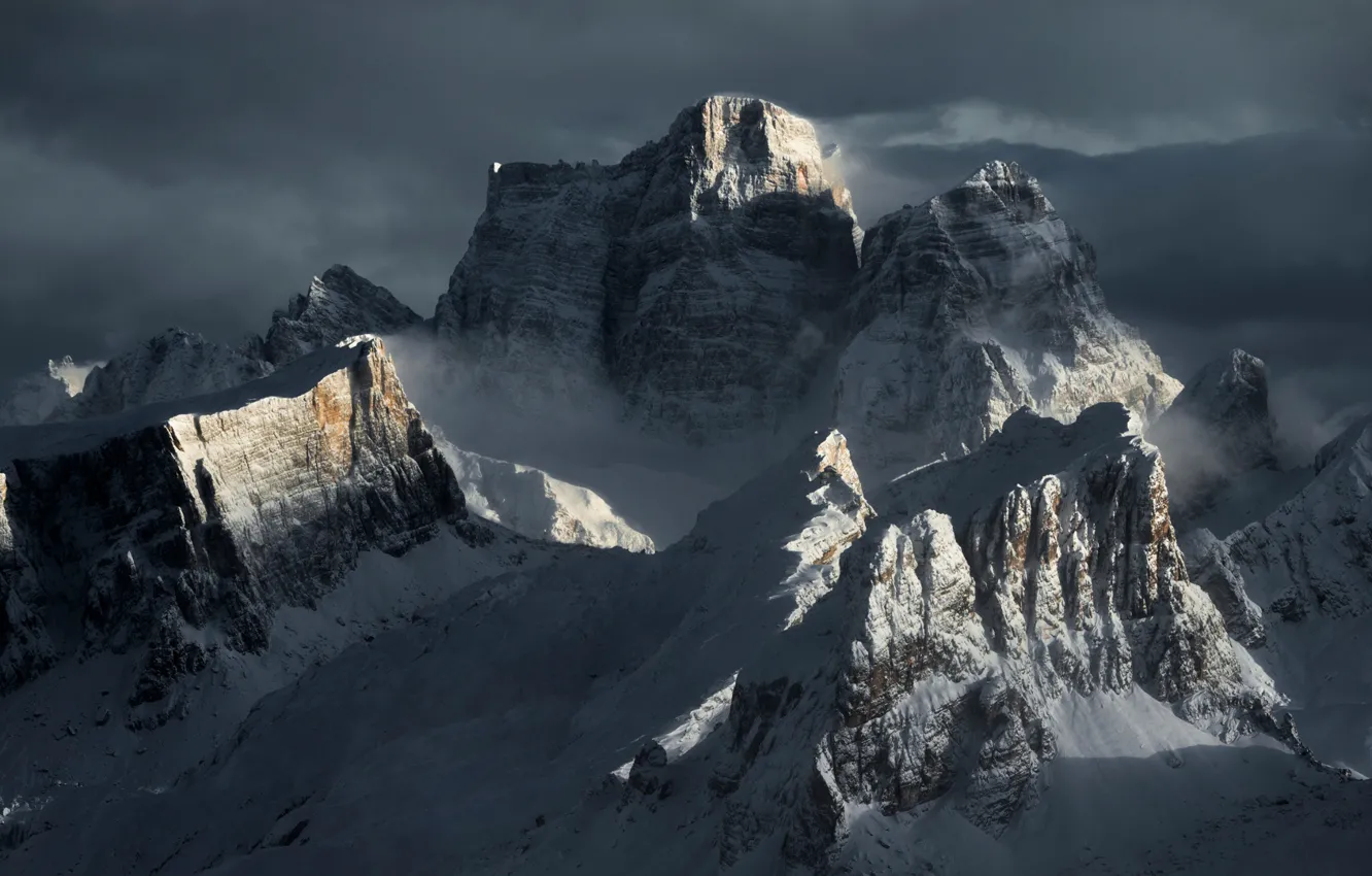 Photo wallpaper winter, clouds, light, snow, mountains, Alps