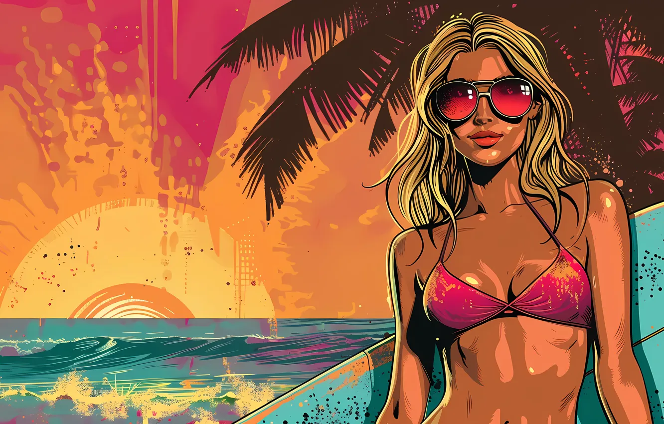 Photo wallpaper Hawaii, style, retro, Illustration, comic