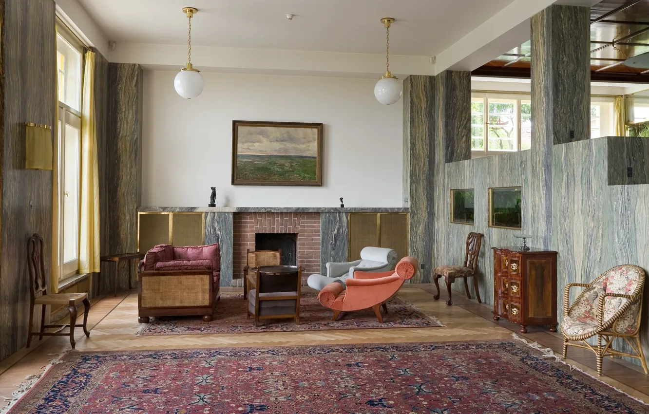 Photo wallpaper interior, Prague, fireplace, living room, Prague, The Müller Villa