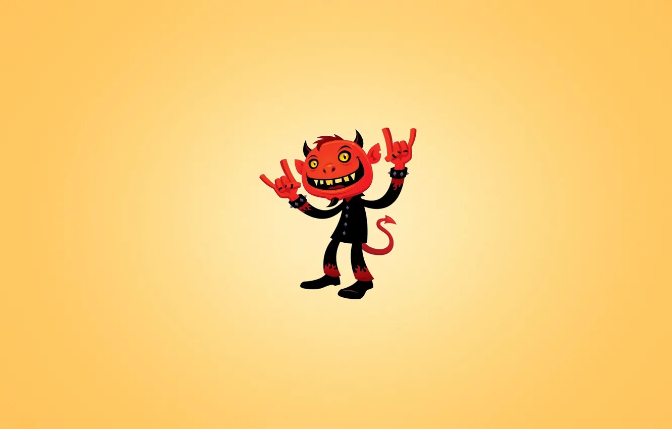 Photo wallpaper red, smile, minimalism, tail, horns, heavy metal, red devil