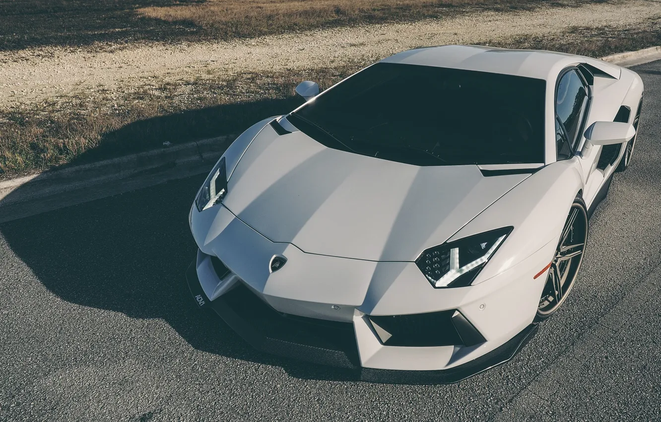 Photo wallpaper Road, Lamborghini, Lamborghini, Supercar, White, LP700-4, Aventador, Aventador