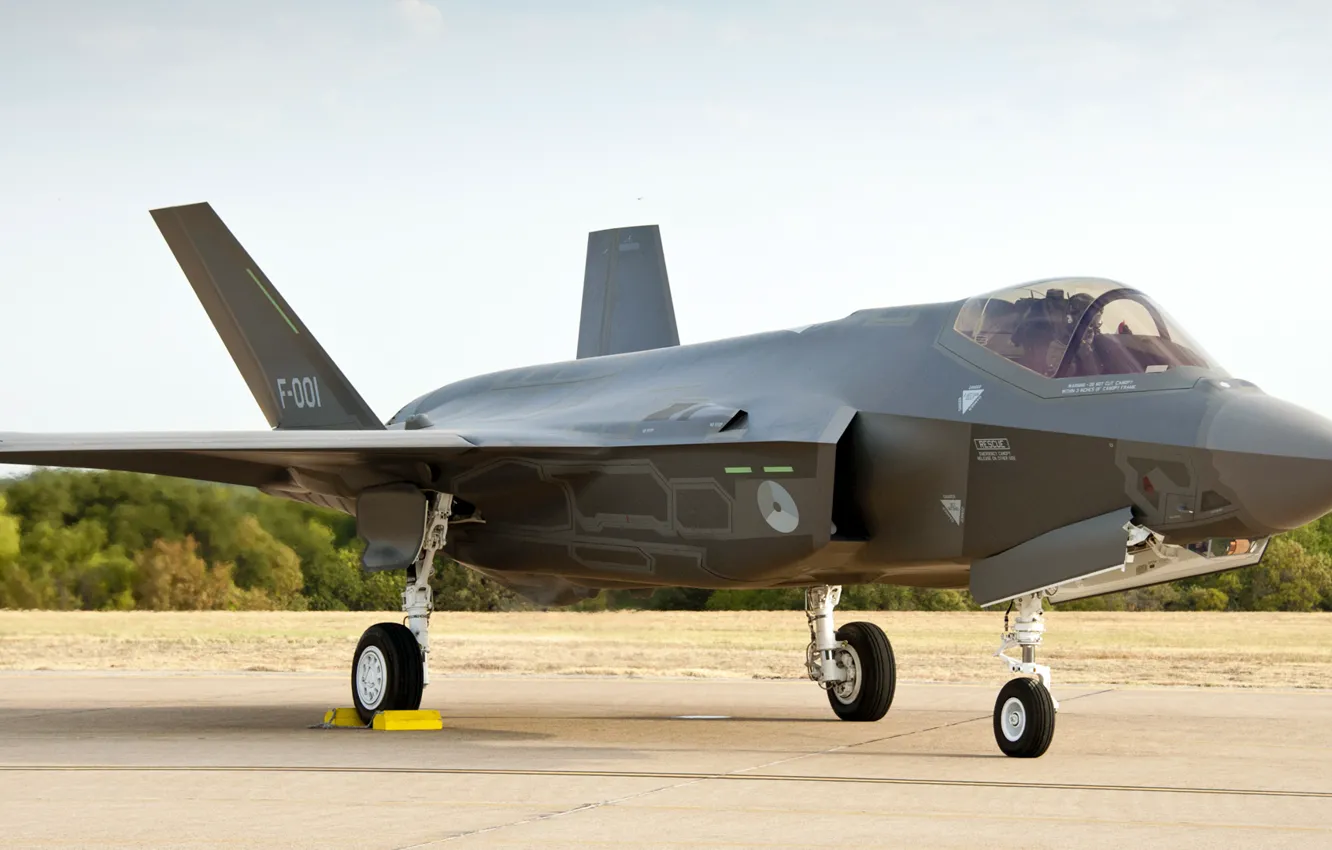 Photo wallpaper fighter-bomber, Lightning II, Lockheed Martin, F-35A, Netherlands air force