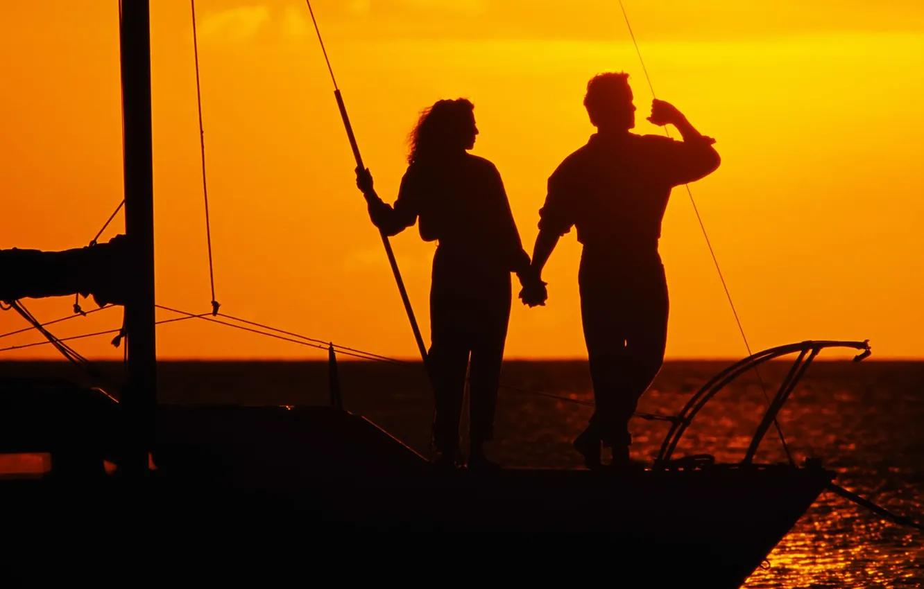 Photo wallpaper sea, love, sunset, romance, yacht, pair