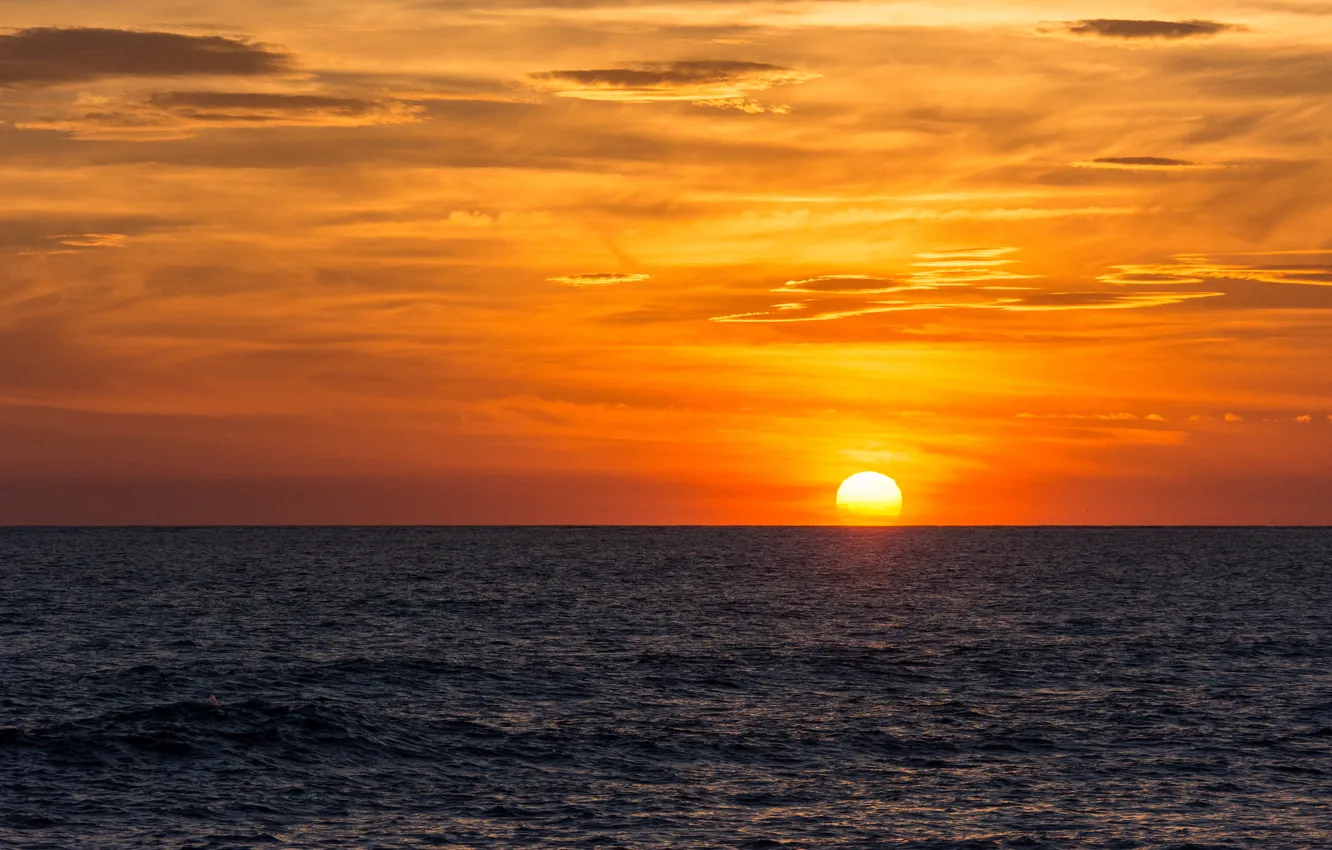 Photo wallpaper sea, orange sky, horizon, sunset