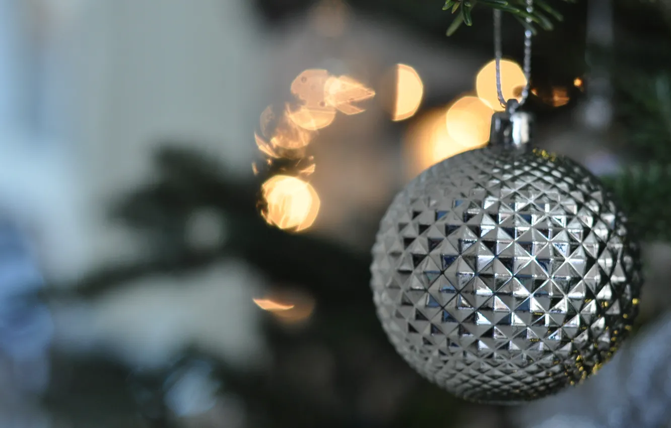 Photo wallpaper new year, background, toy, silver