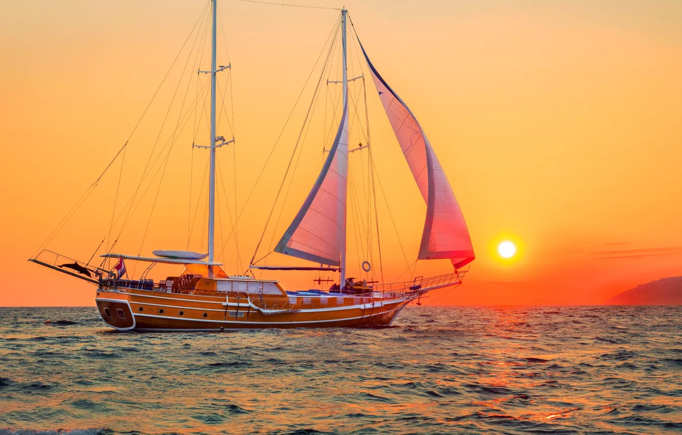 Photo wallpaper sea, sailboat, the evening