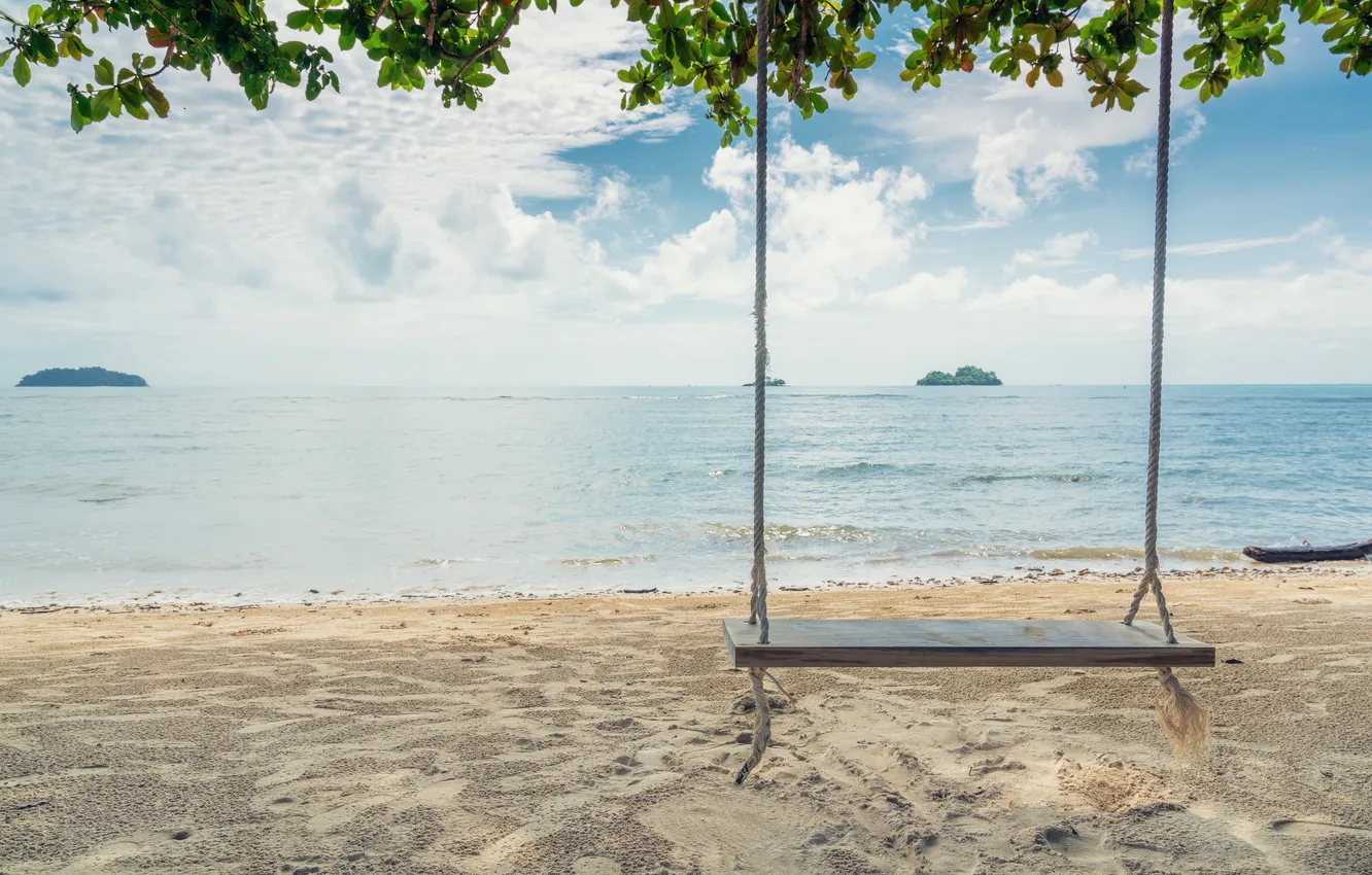 Photo wallpaper sand, sea, beach, summer, swing, summer, beach, sea