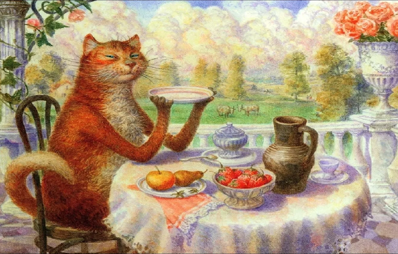 Photo wallpaper blush, cat, painting, painting, art