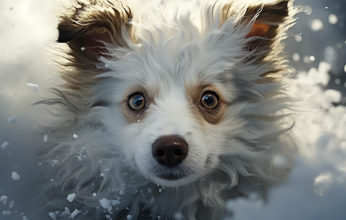 Photo wallpaper Dog, Look, Eyes, Puppy, Digital art, Face, AI art, The Art of Artificial Intelligence