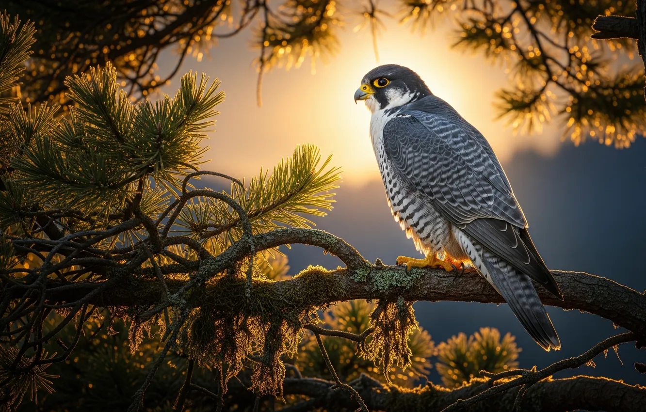 Photo wallpaper Falcon, Bocca, tree, branch