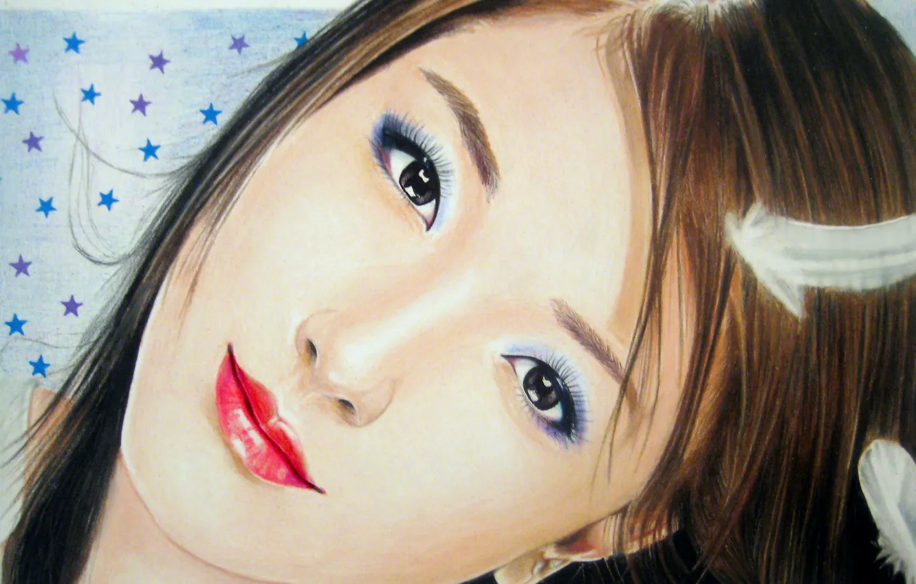 Photo wallpaper look, girl, face, eyelashes, background, hair, makeup, Asian