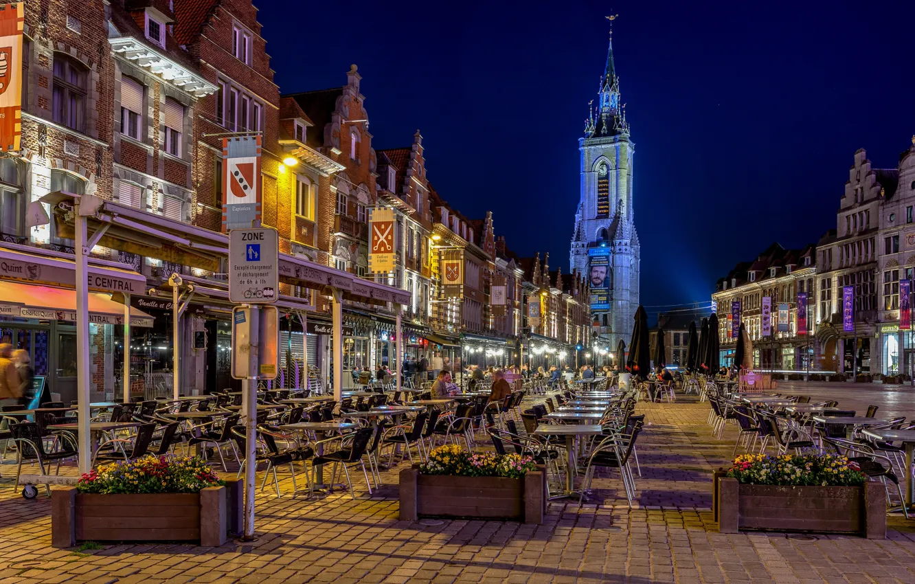 Photo wallpaper night, the city, people, building, Belgium