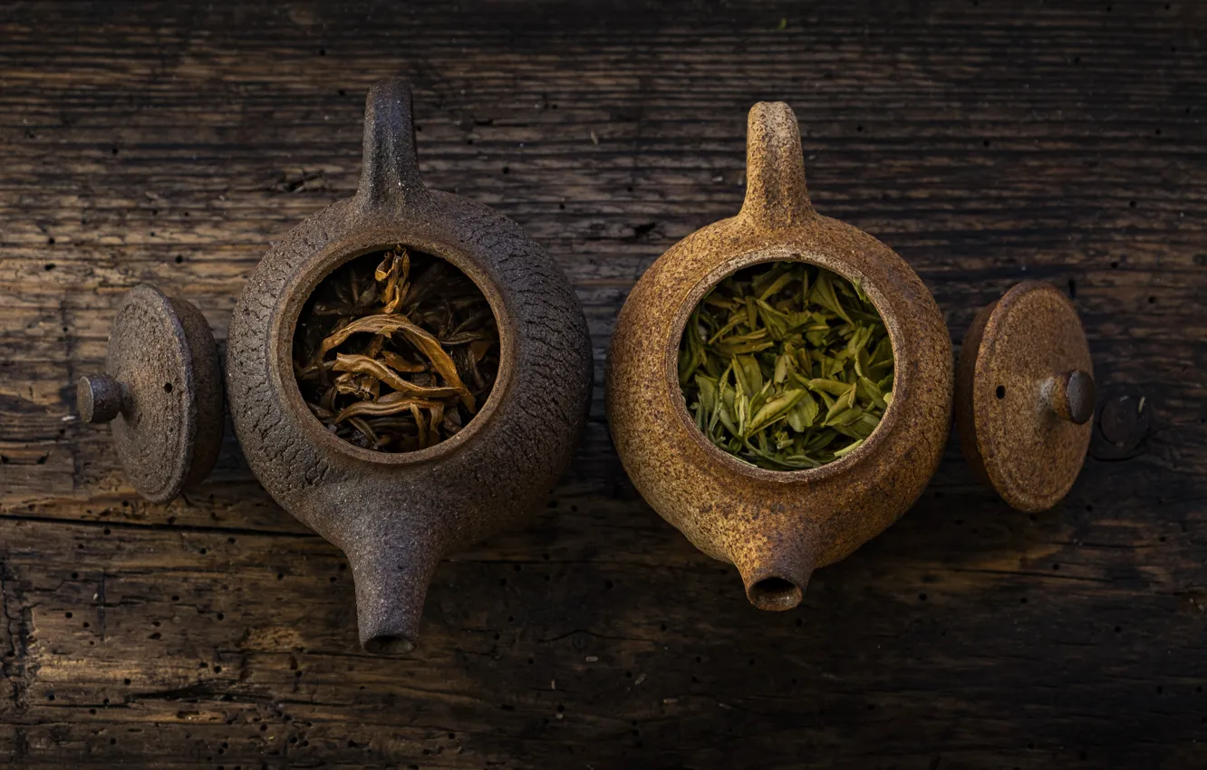 Photo wallpaper cover, kettle, green, tea, welding, ceramics, Asian style, pair