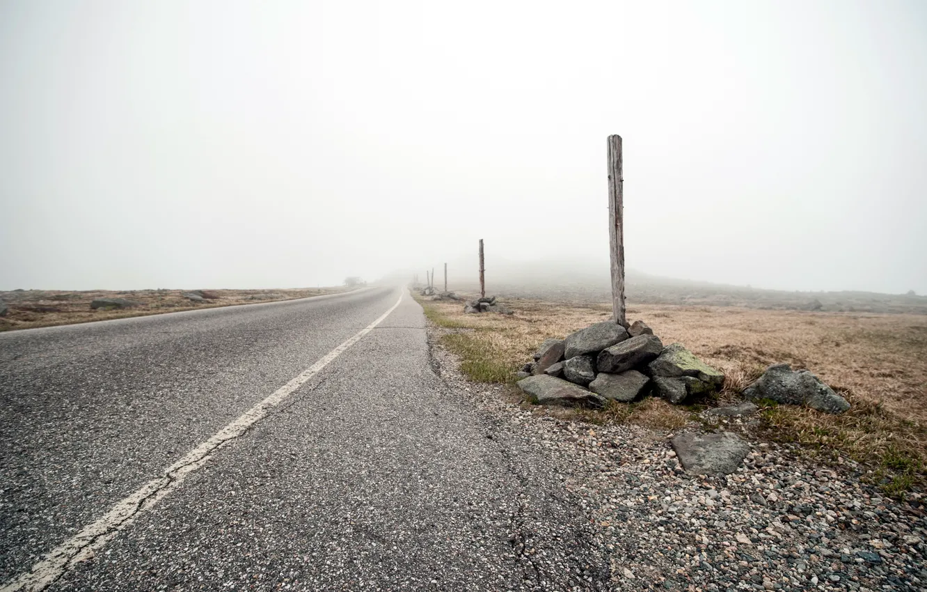 Photo wallpaper road, landscape, posts