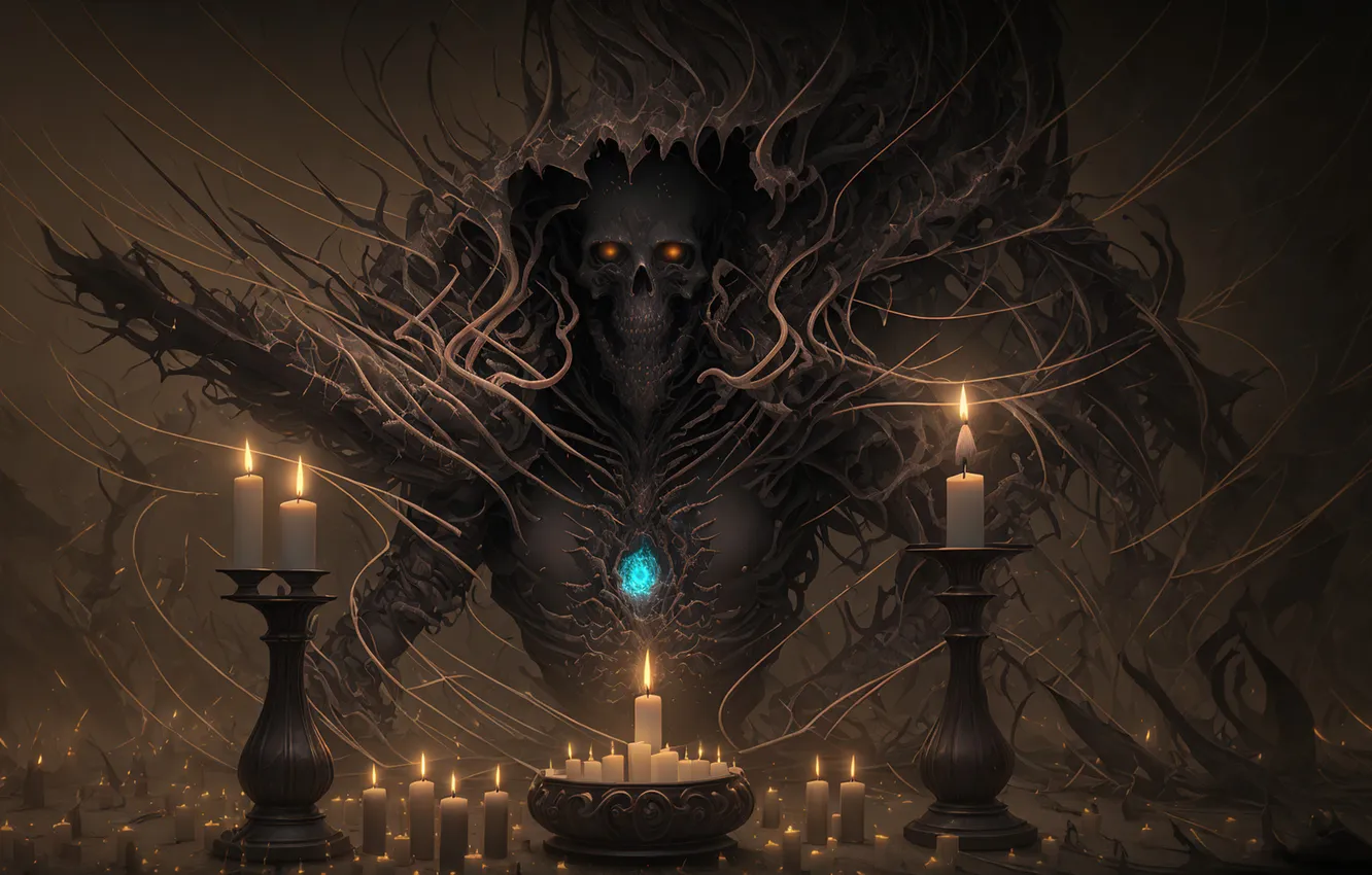Photo wallpaper candles, skeleton, fantasy, undead