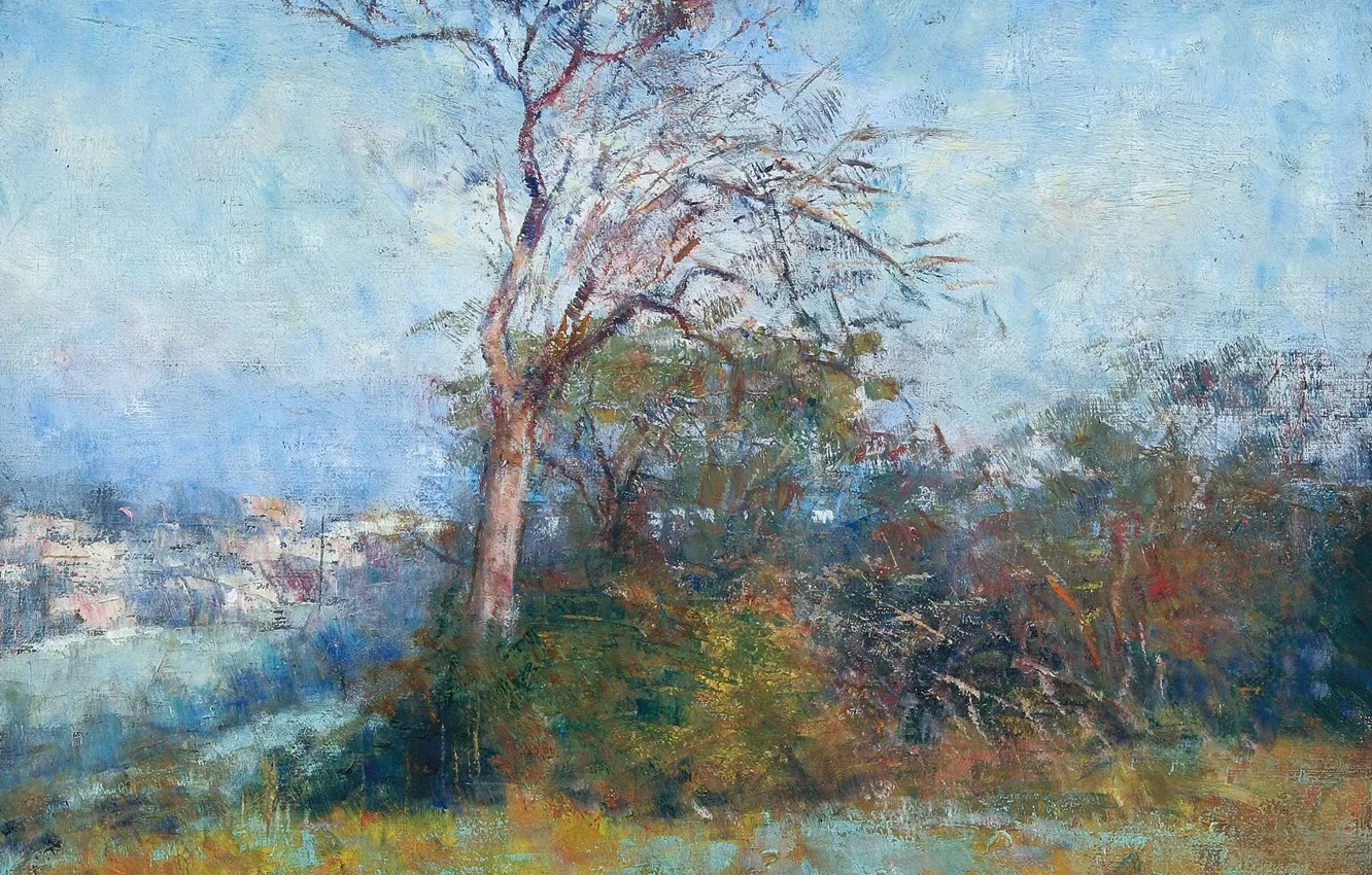 Photo wallpaper trees, landscape, nature, picture, Autumn Evening, Frederick McCubbin, Frederick Mak-Cabin