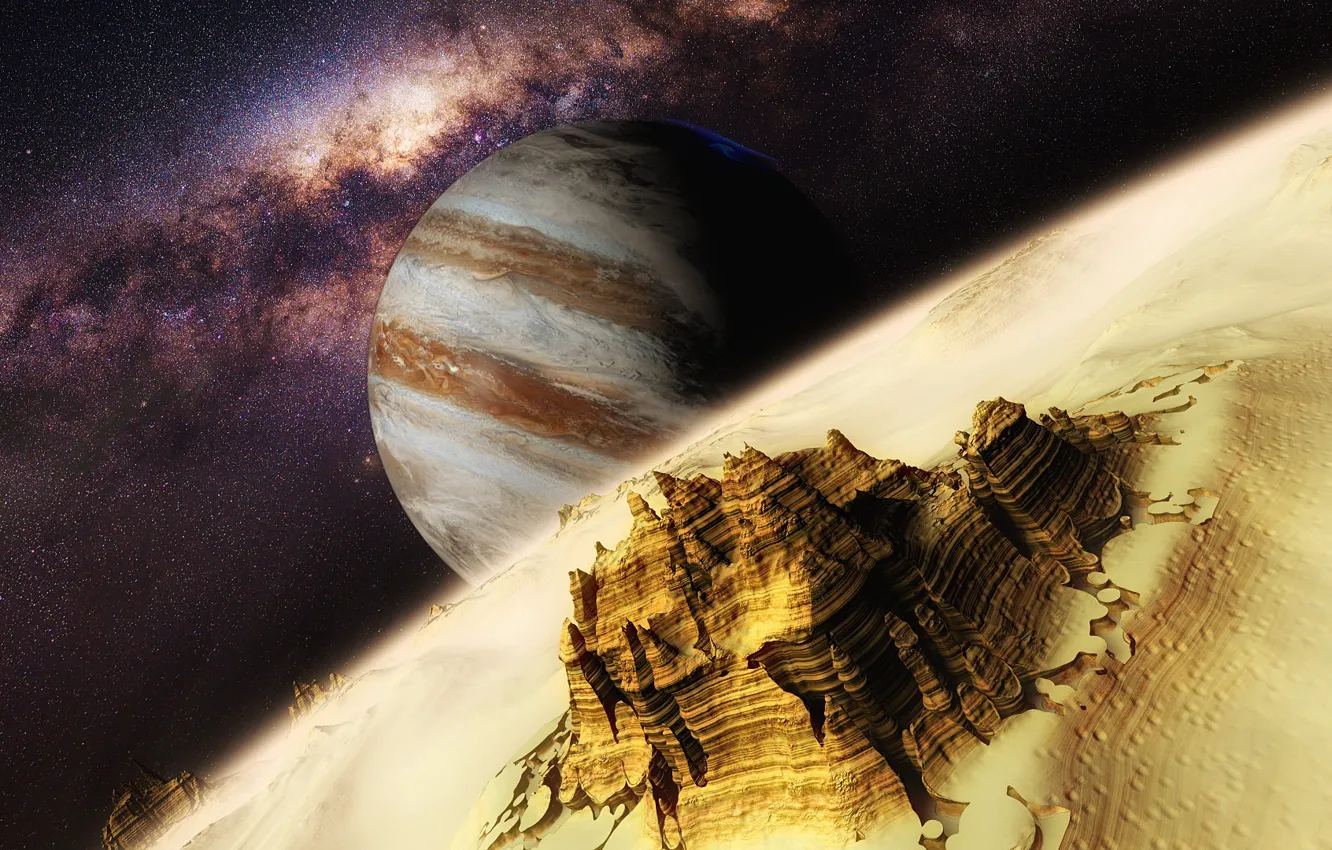 Photo wallpaper space, satellite, Jupiter, the Jupiter, cosmic landscapes