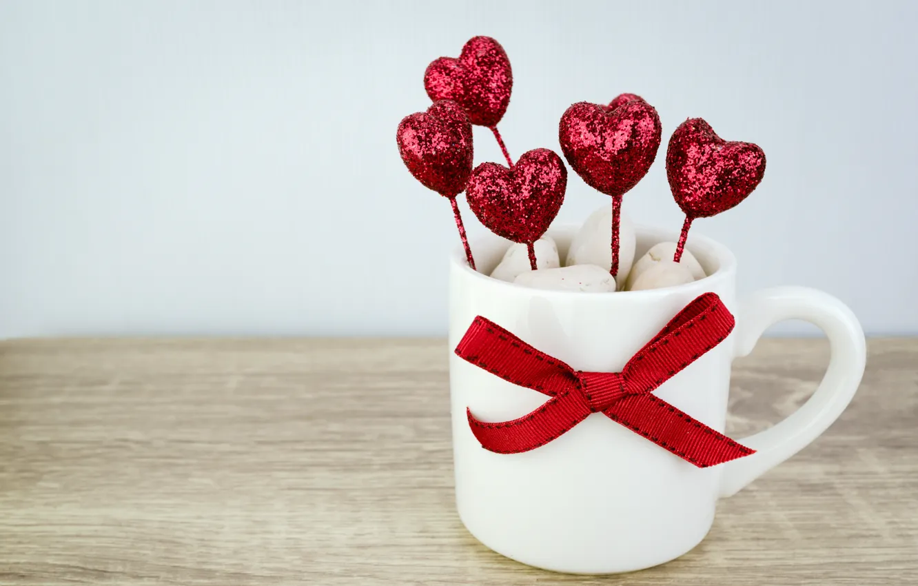Photo wallpaper love, heart, mug, hearts, love, wood, pink, cup