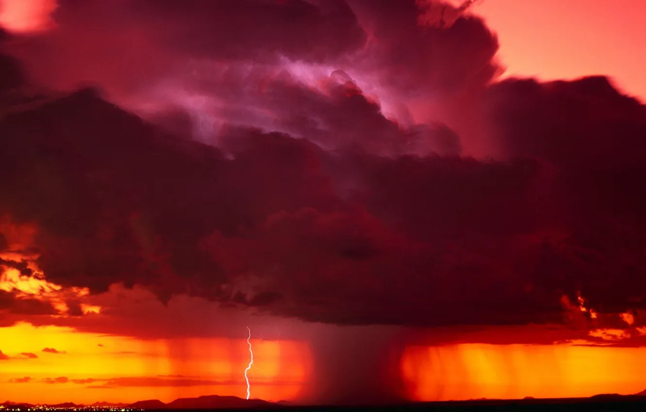 Photo wallpaper lightning, tornado, storm clouds