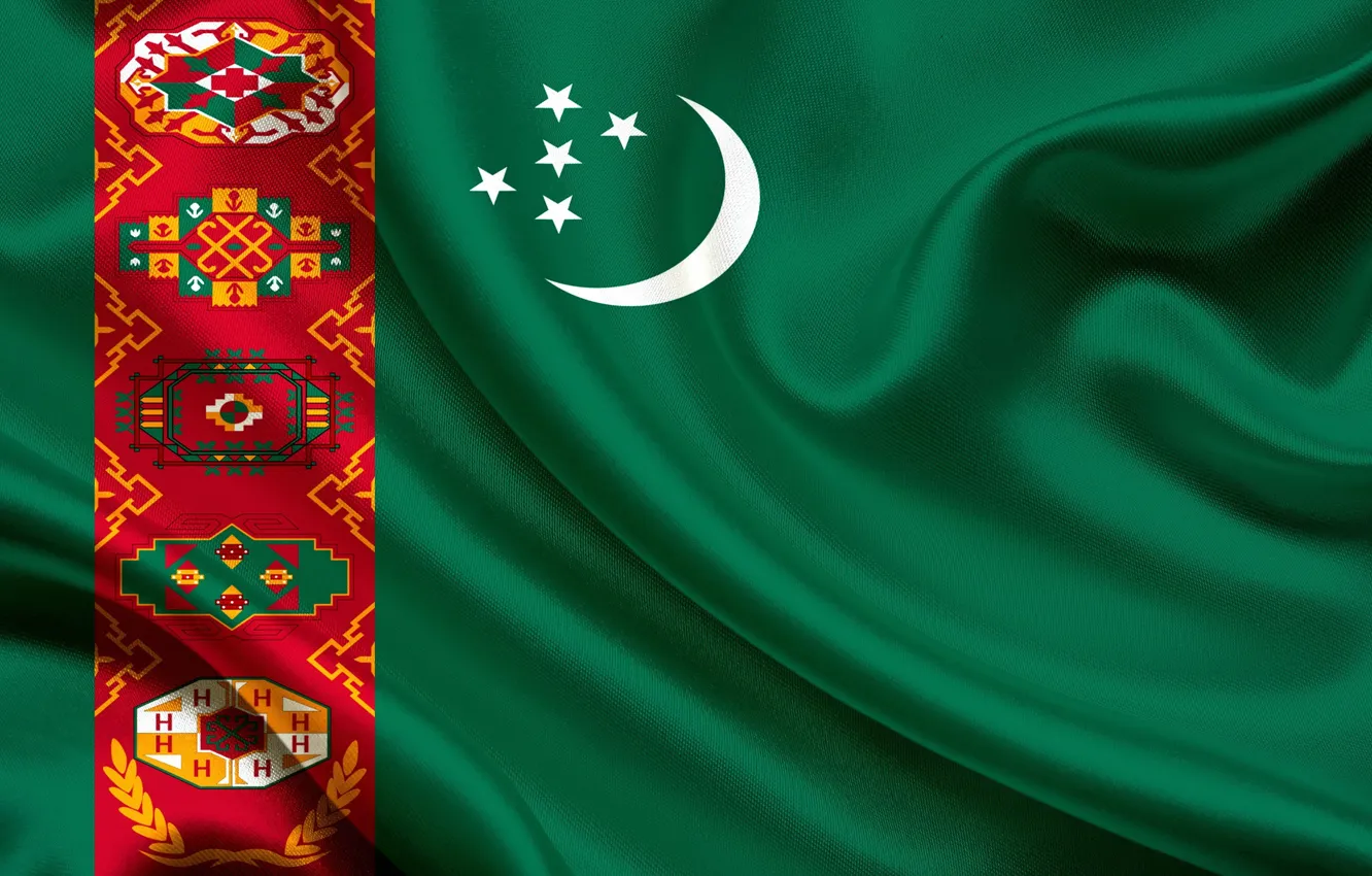 Photo wallpaper flag, green, ornament, Turkmenistan, Turkmen, Turkmenistan, Baydak, welayat