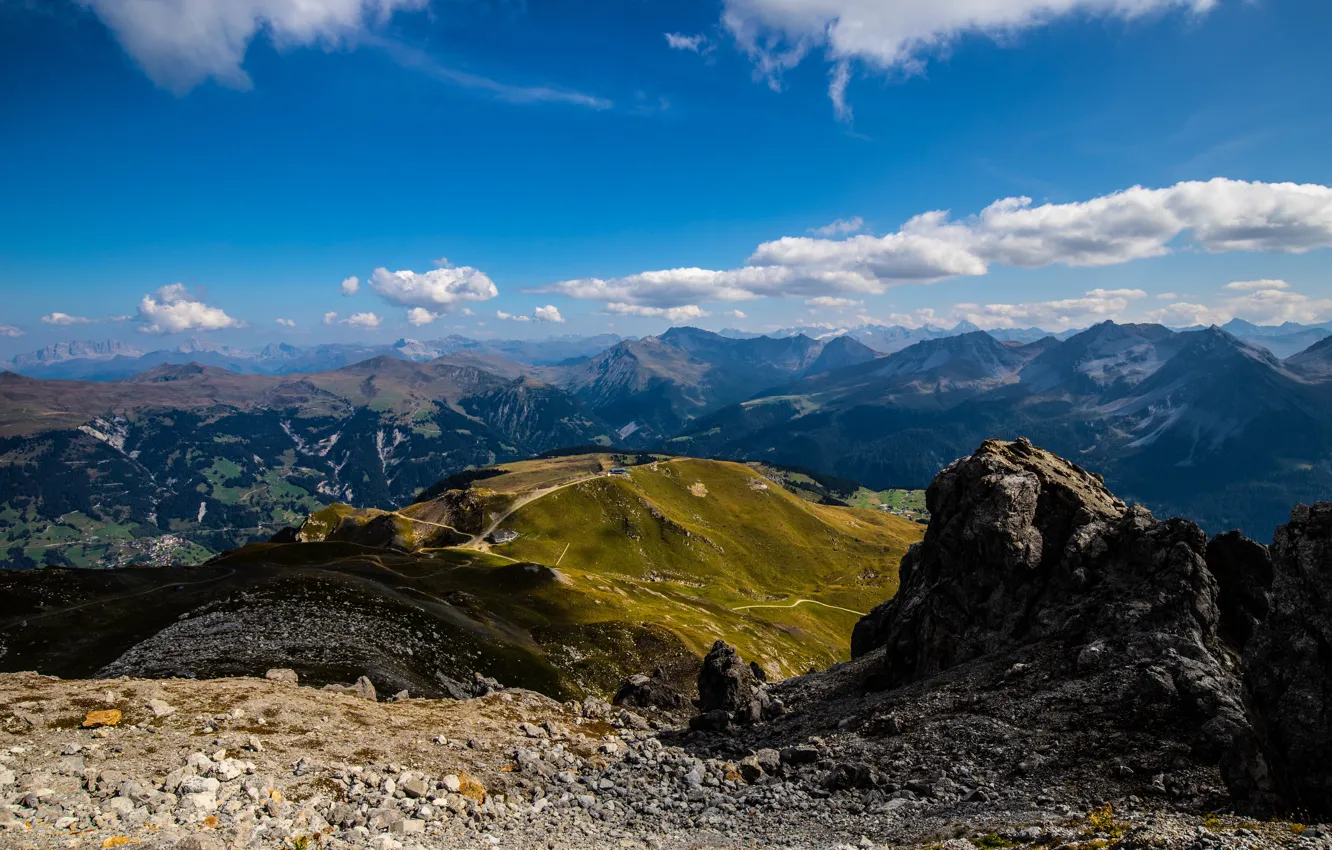 Photo wallpaper clouds, mountains, Switzerland, Alps