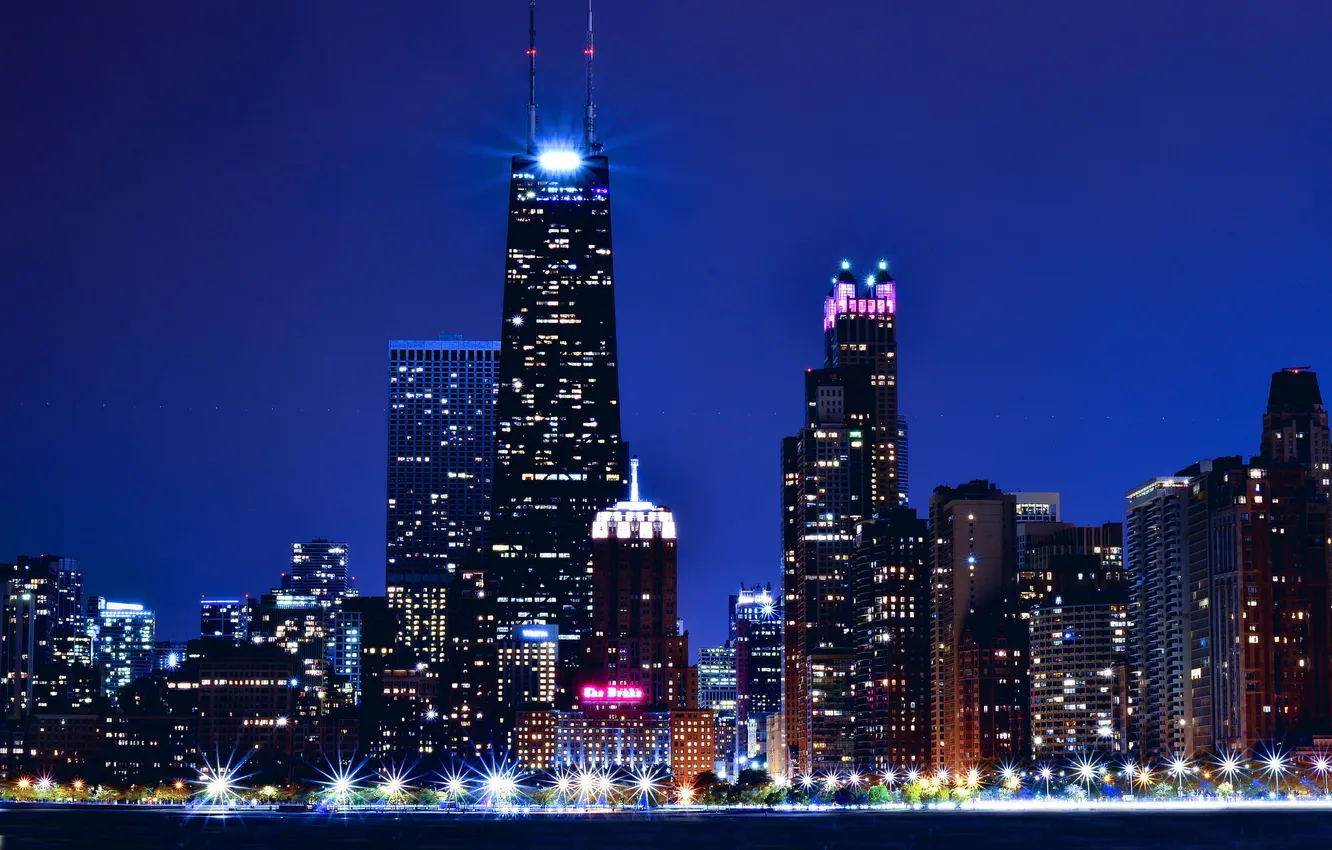 Photo wallpaper night, lights, skyscrapers, Chicago, USA, USA, America, Chicago