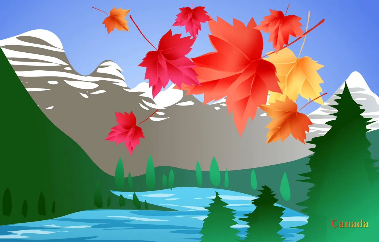 Photo wallpaper leaves, trees, landscape, mountains, lake, Canada, Canada, maple