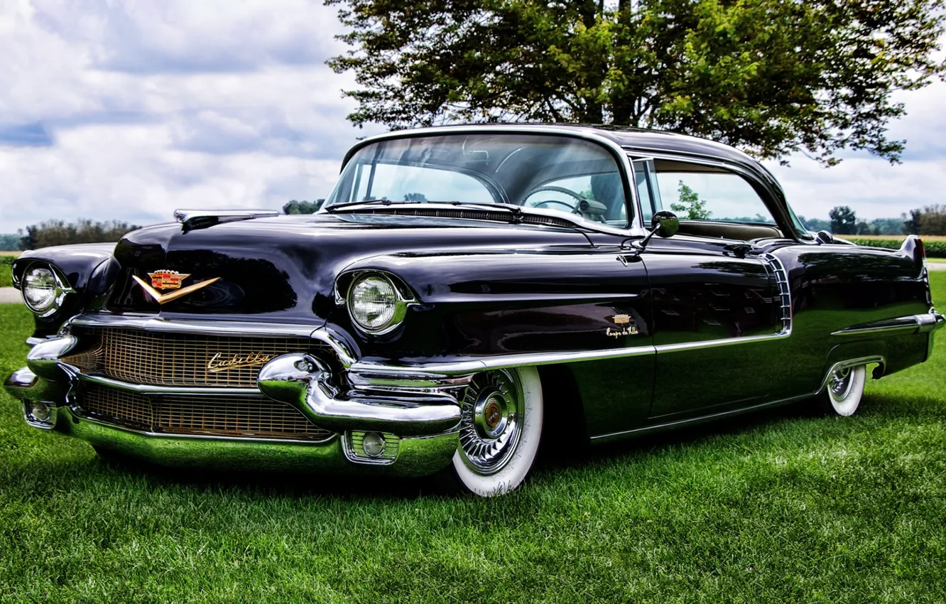 Photo wallpaper the sky, tree, Cadillac, Coupe, the front, Cadillac, 1956, Sixty-Two