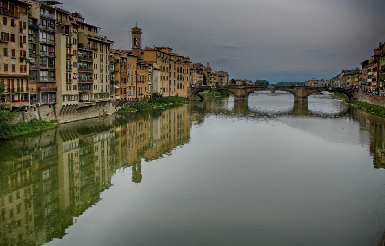 Photo wallpaper reflection, building, home, Italy, Florence, river, Italy, bridge