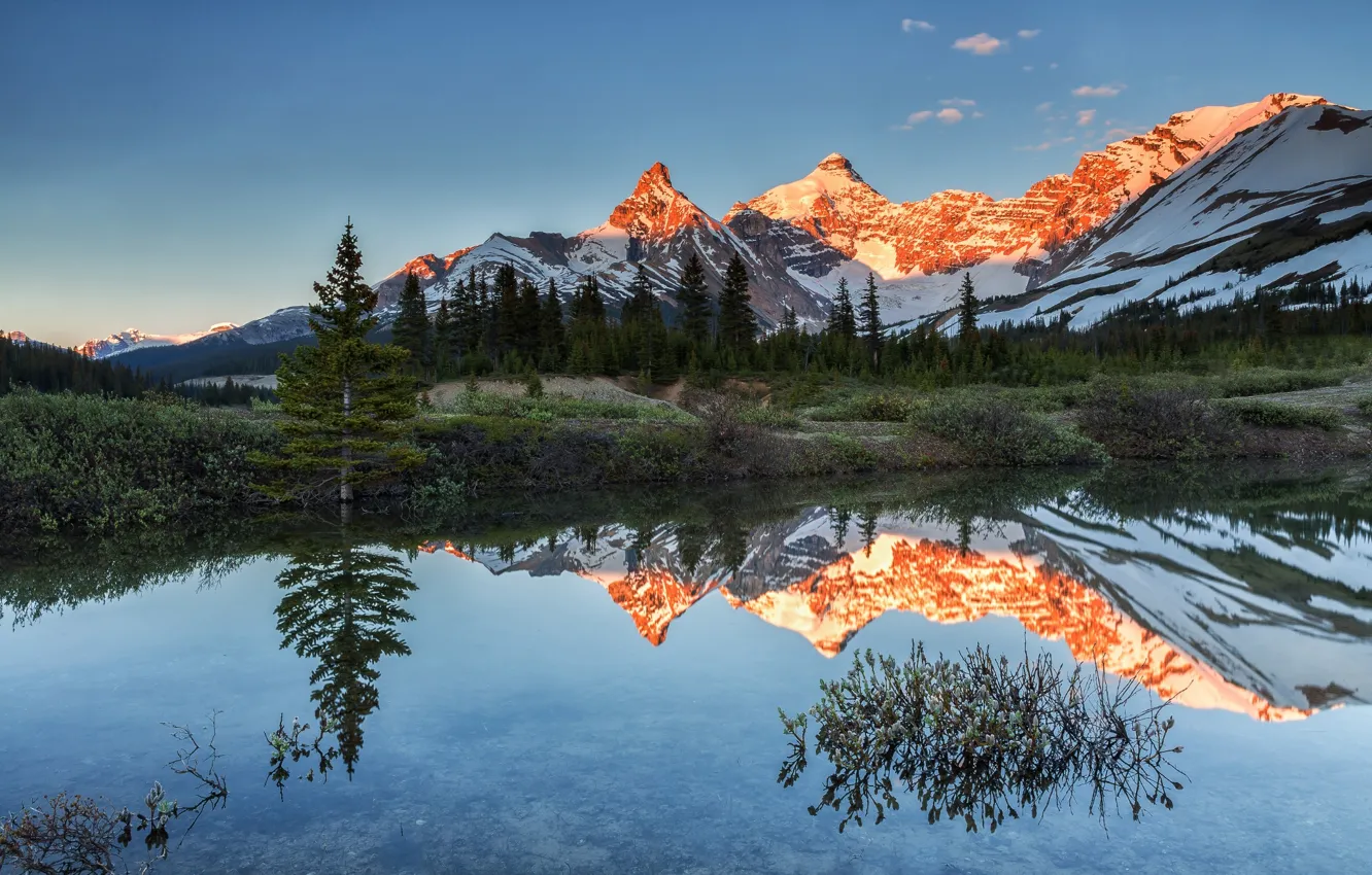 Photo wallpaper lake, reflection, mountain, Canada, Albert, Jasper national Park, Athabasca