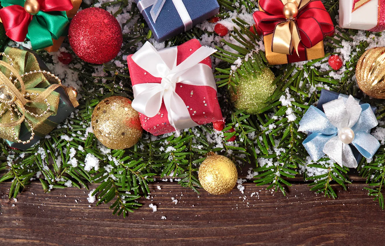Photo wallpaper balls, New Year, Christmas, wood, merry christmas, decoration, gifts, xmas