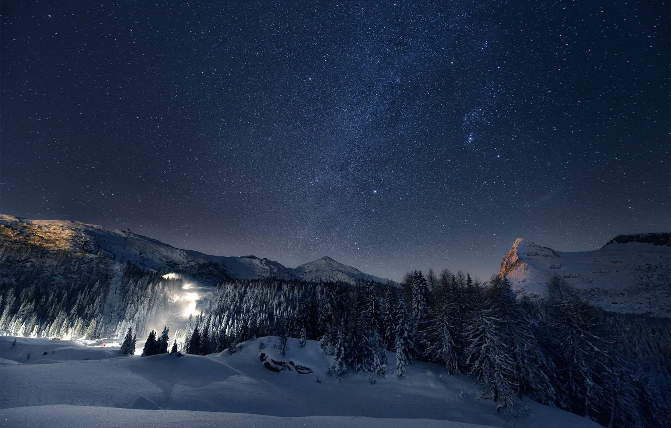 Photo wallpaper winter, snow, night