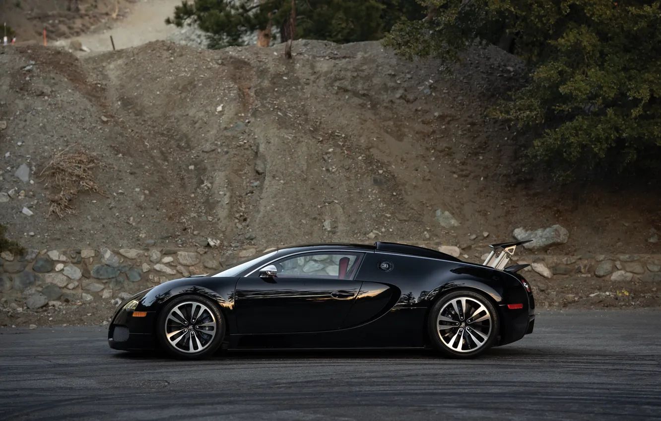 Photo wallpaper Bugatti, Veyron, Bugatti Veyron, 16.4, side view, Black Blood