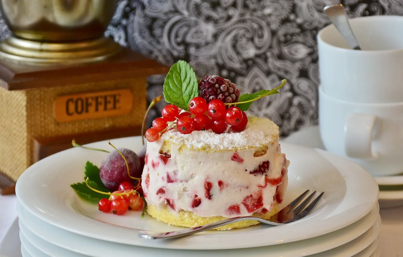 Photo wallpaper berries, raspberry, ice cream, dessert, biscuit, red currant