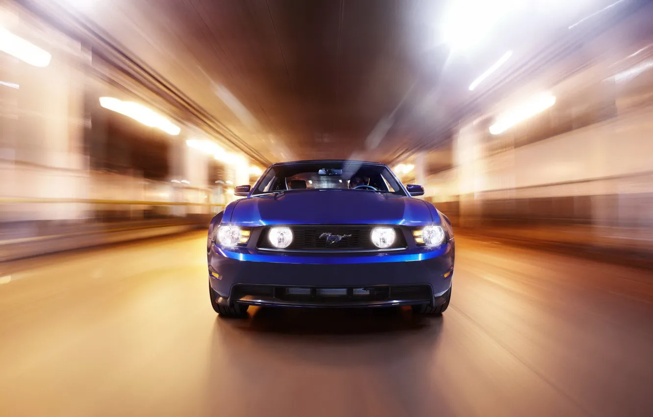 Photo wallpaper light, speed, mustang, ford, blue