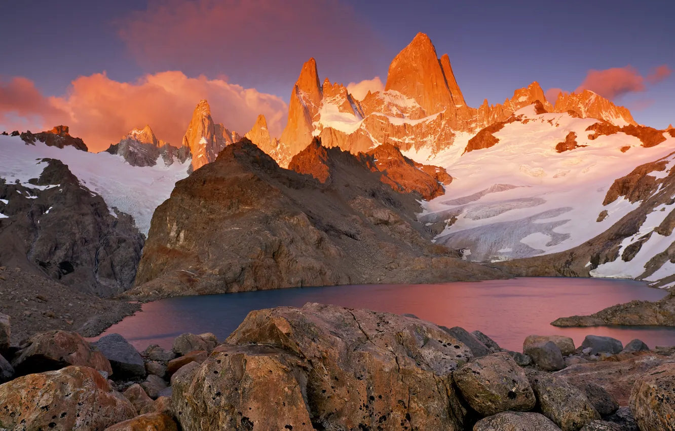 Photo wallpaper snow, mountains, lake
