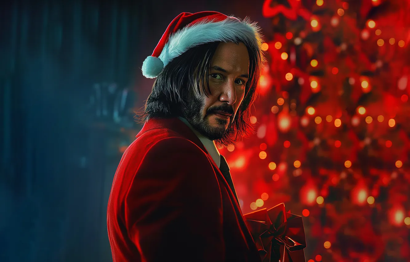 Photo wallpaper hat, Christmas, actor, Keanu Reeves