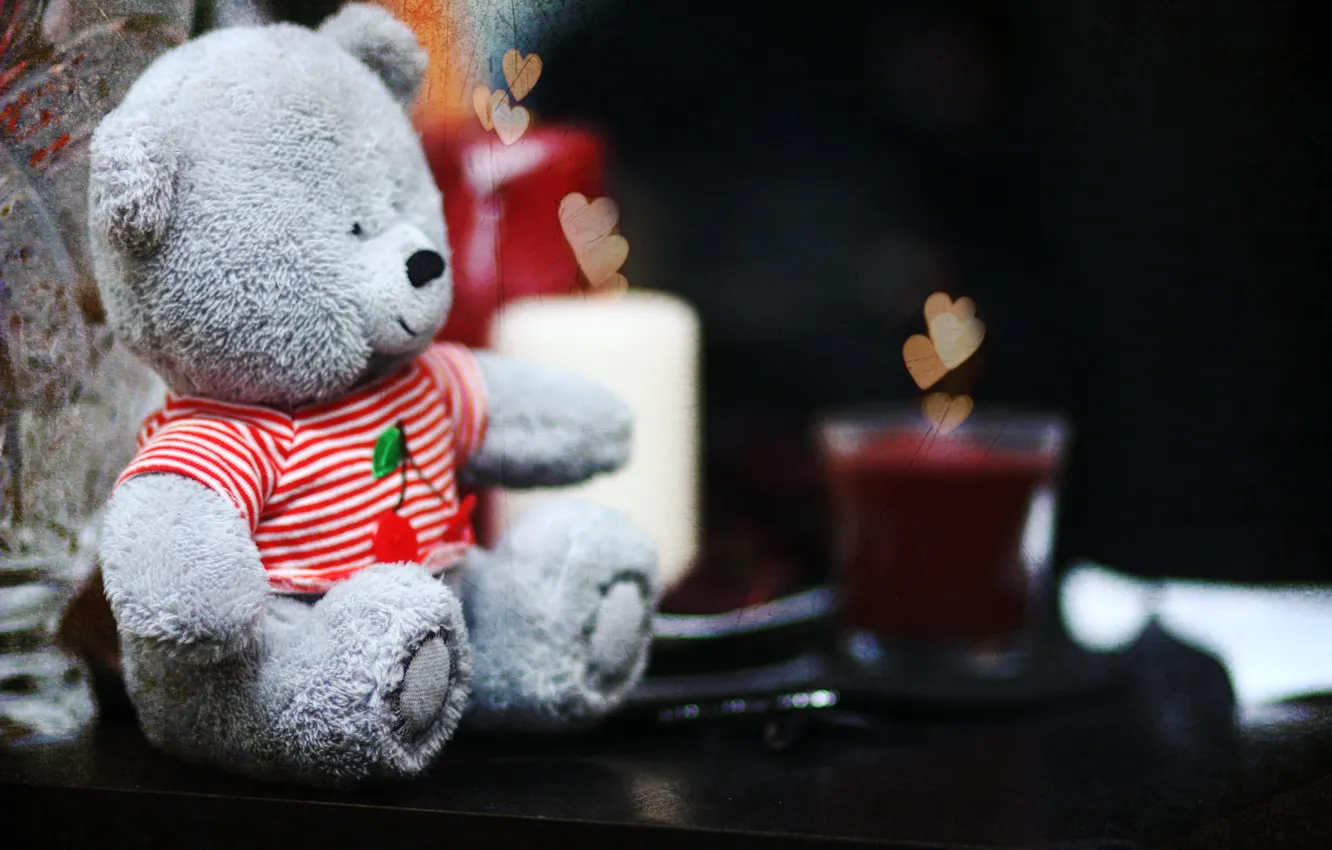 Photo wallpaper love, cute, candles, bear, hearts, teddy