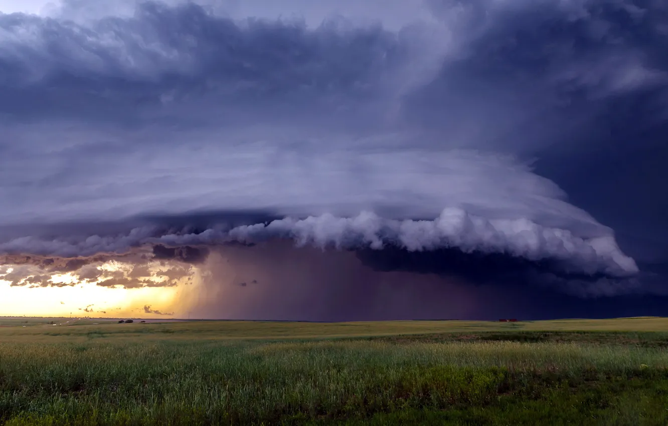 Photo wallpaper field, sunset, rain