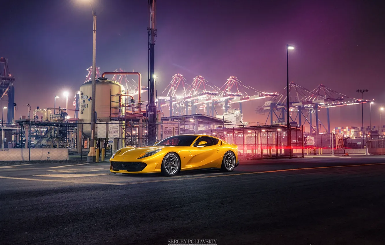 Photo wallpaper Auto, Port, Night, Yellow, Machine, Ferrari, Car, Car