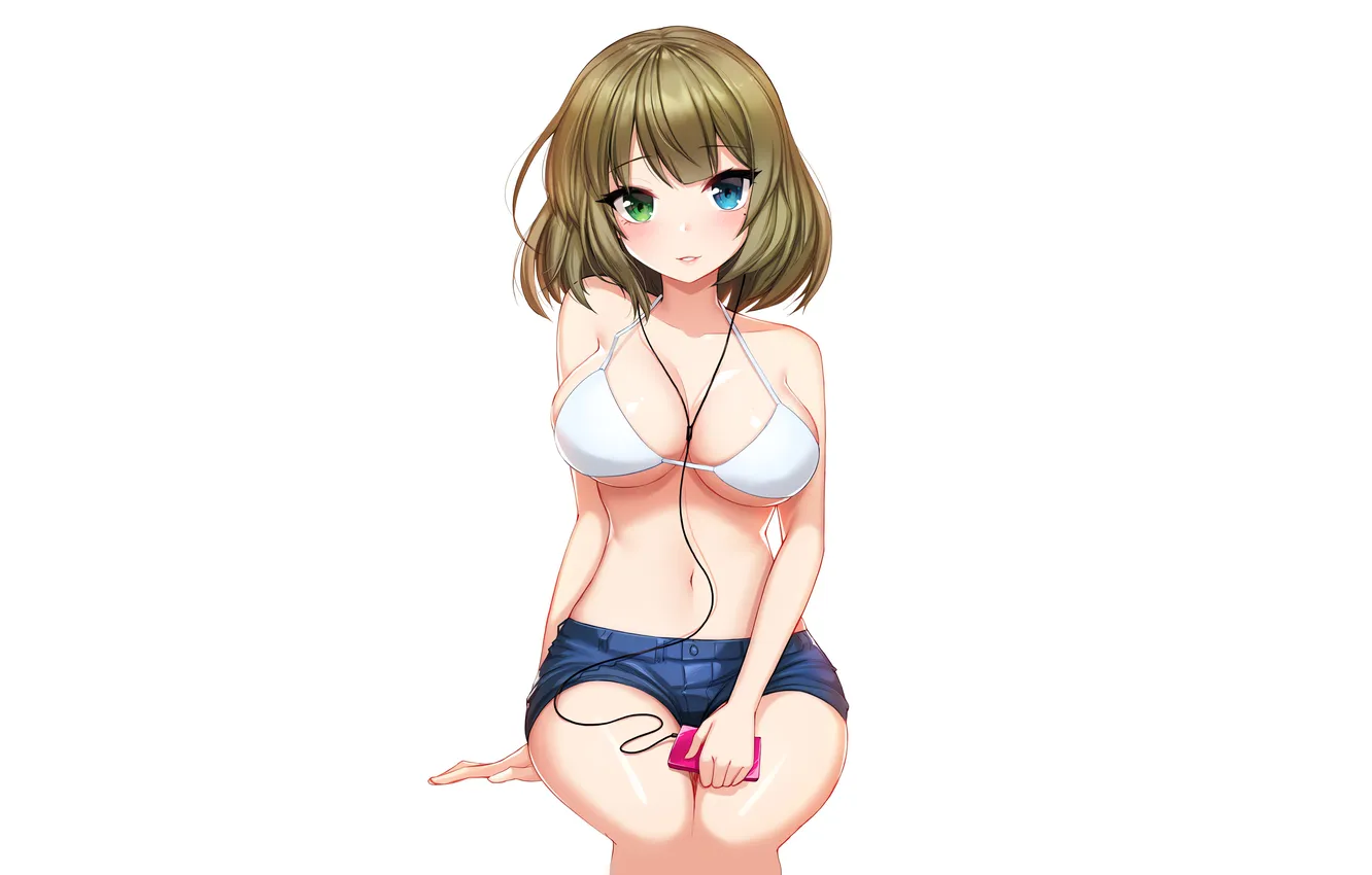Photo wallpaper girl, sexy, cleavage, shorts, boobs, sexy girl, anime, beautiful