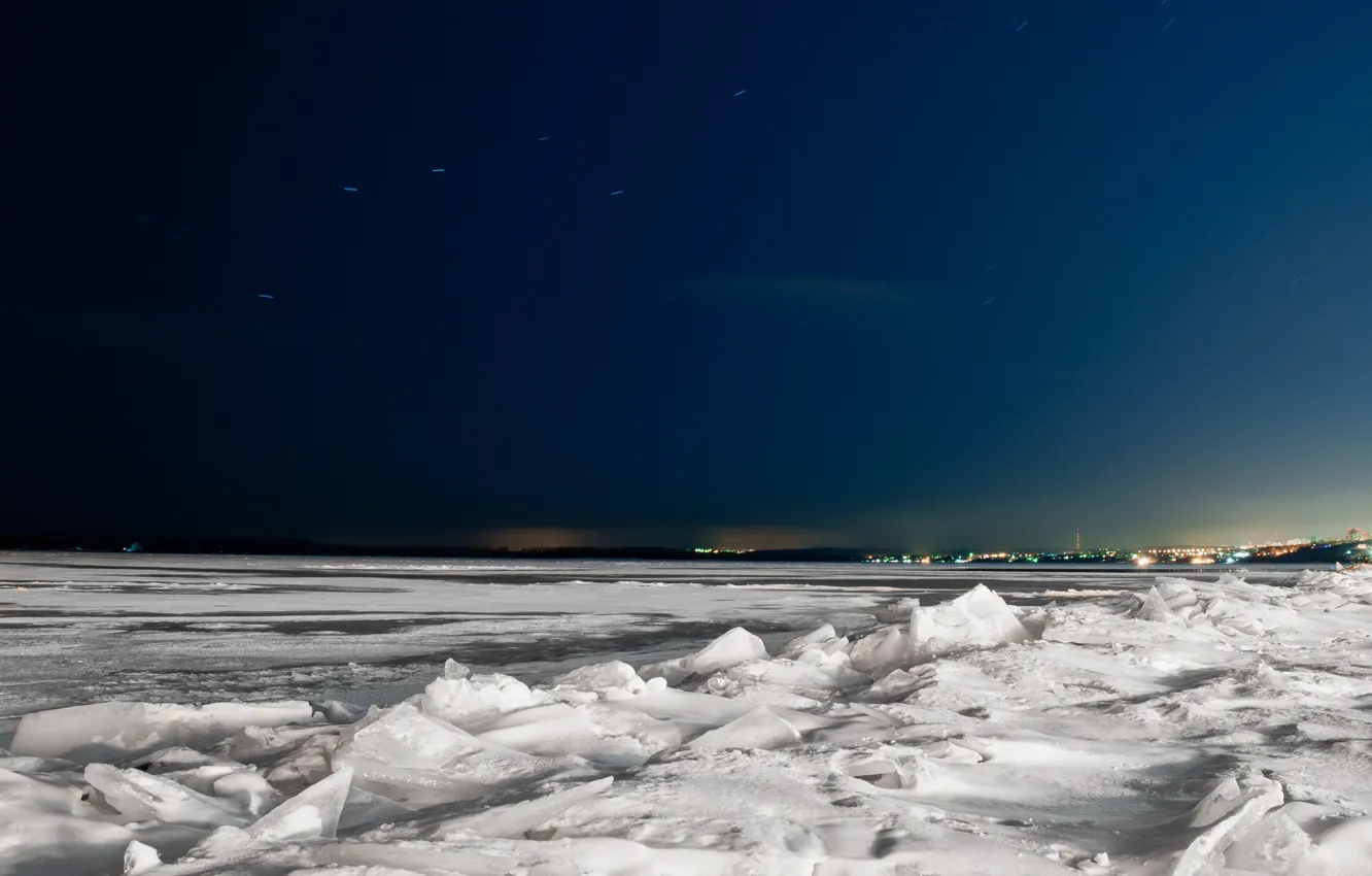 Photo wallpaper ice, winter, the sky, stars, Volga, The Big Dipper, Samara