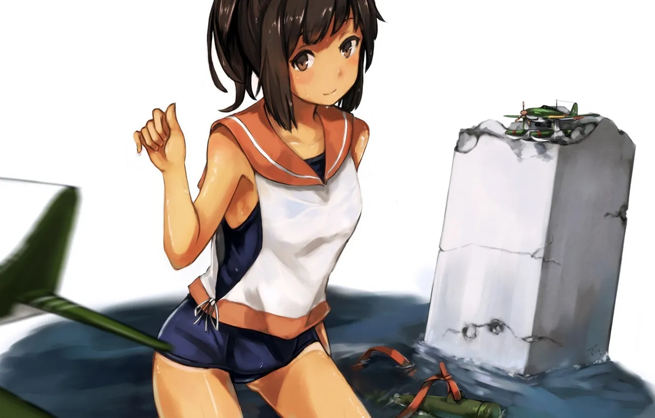 Photo wallpaper water, girl, anime, art, tape, the plane, kantai collection, maki pei
