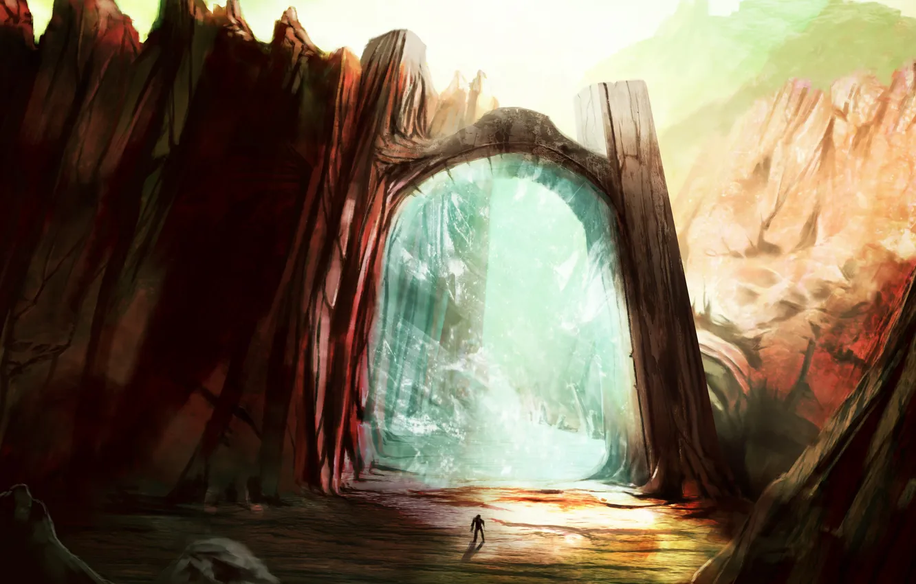 Photo wallpaper rocks, magic, people, the portal, art, the gates, The veil
