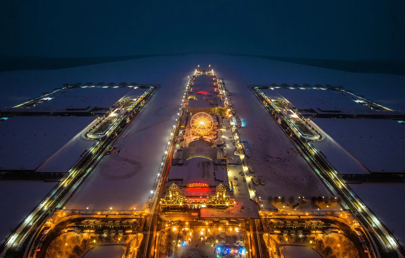 Photo wallpaper winter, night, Chicago, pierce, amusement, Navy pier