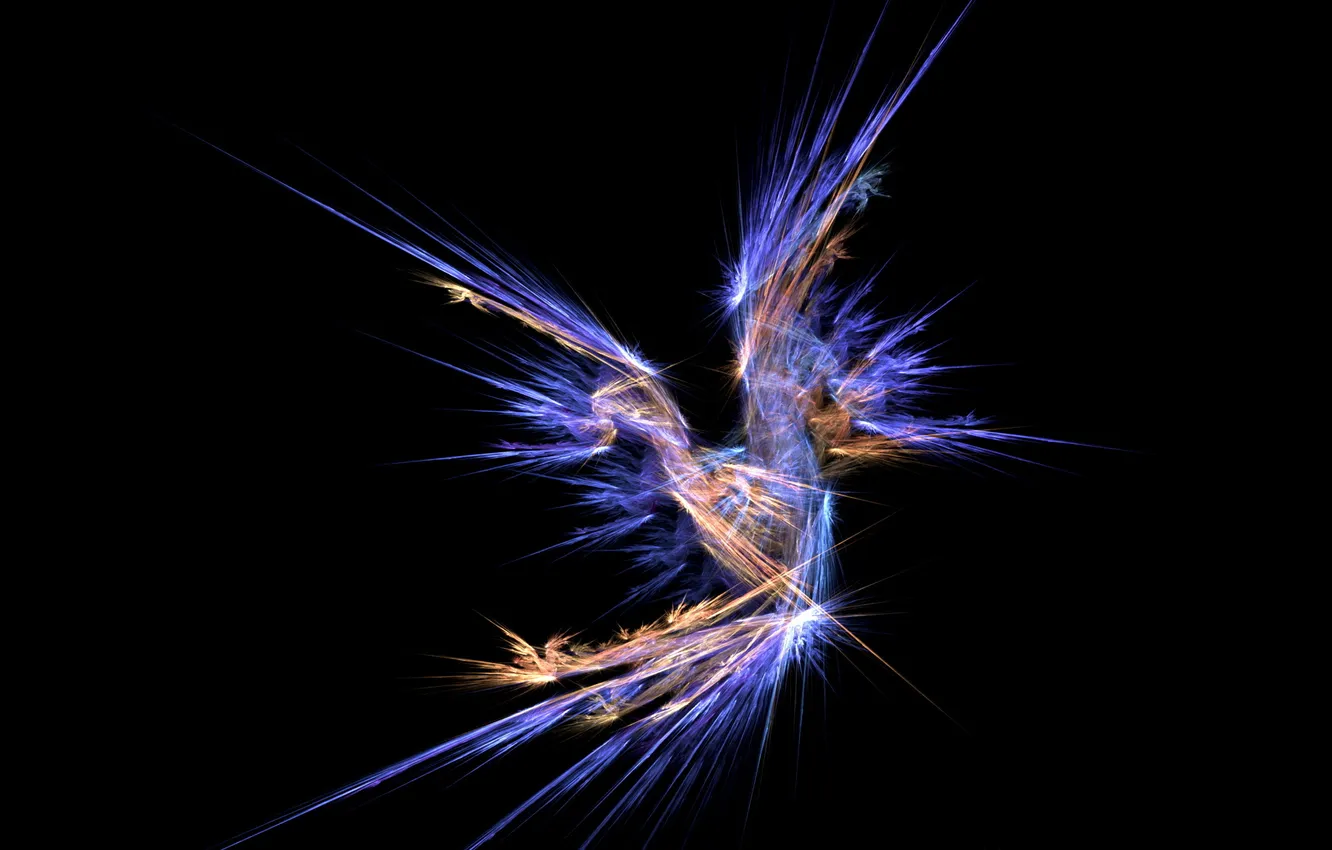 Photo wallpaper rays, blue, bird, black background, beige