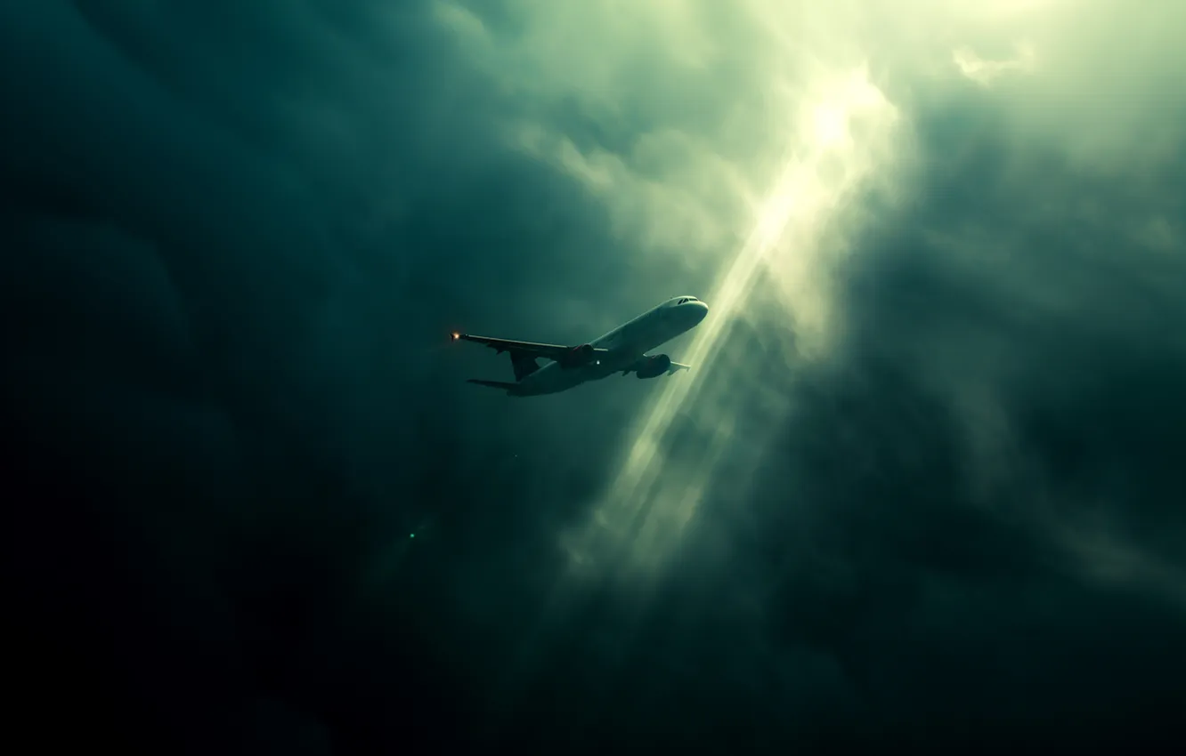Photo wallpaper Clouds, The plane, Clouds, Ray, AI art, The Art of Artificial Intelligence, Neural network, The …