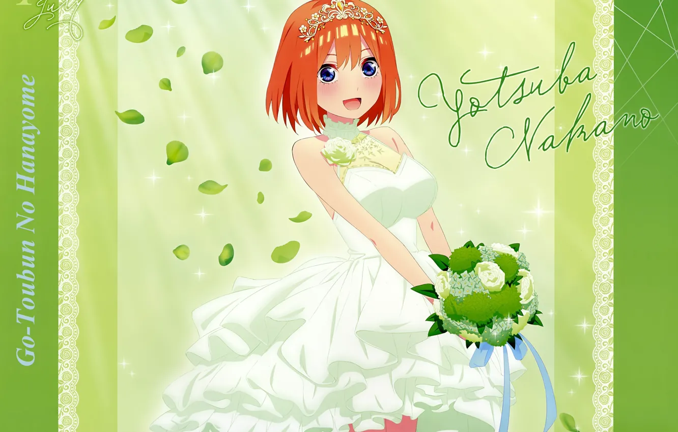Photo wallpaper corset, red, the bride, Diadema, wedding dress, the bride's bouquet, Go-Toubun no Hanayome, by masato …